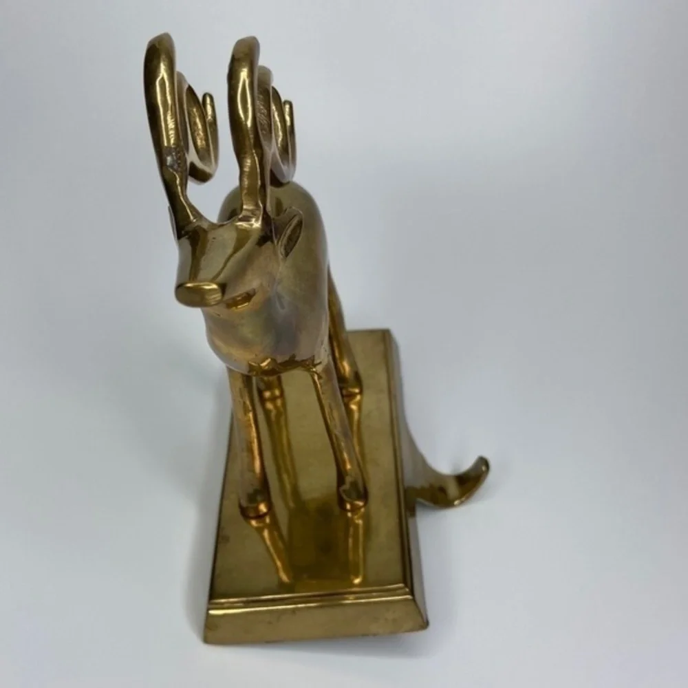 Pair of Brass Mantel‎ Holder Hangers Reindeer Christmas Holiday Stocking